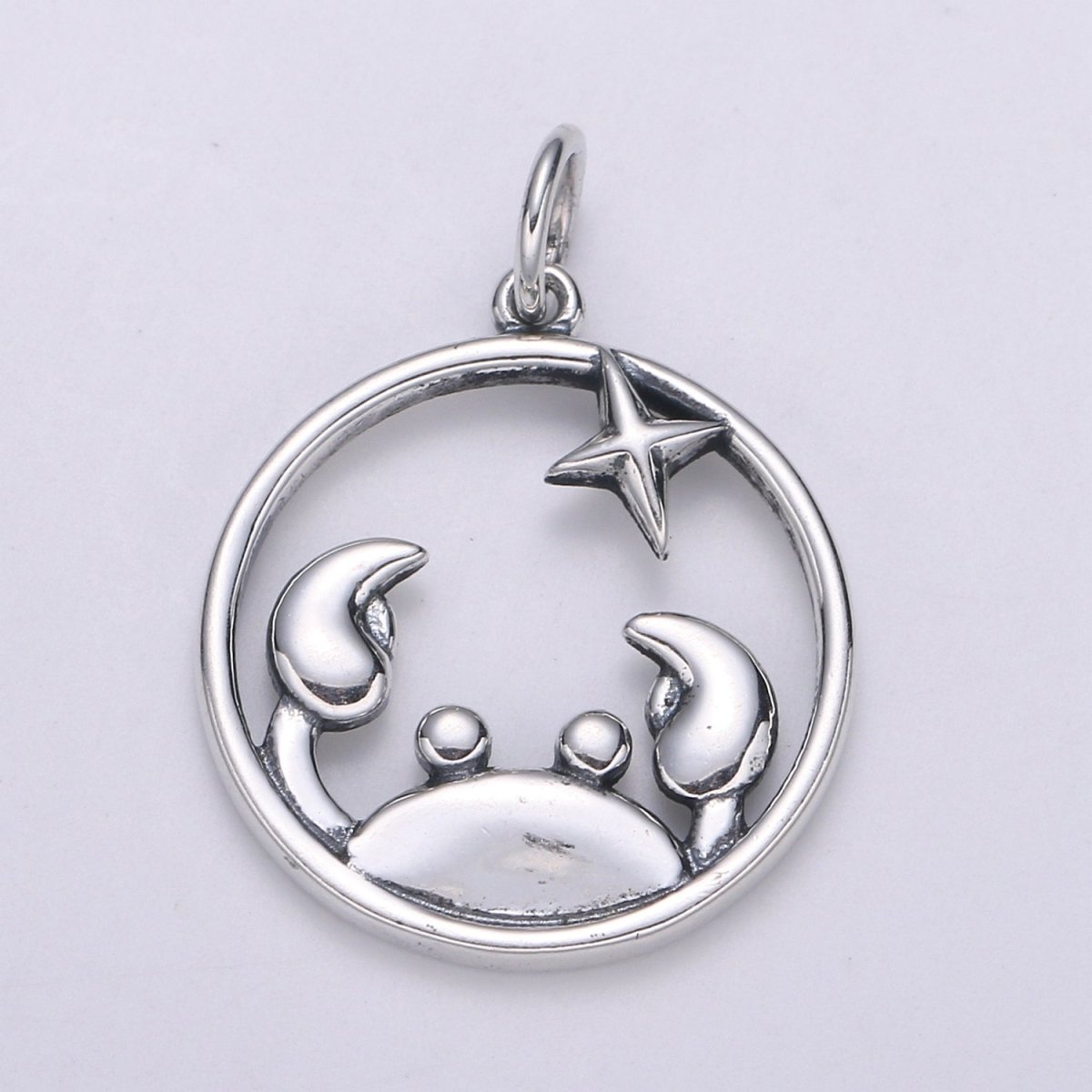 S925 Sterling Silver Zodiac Horoscope Silver Open Round Charm | A-A1833-A-A1838