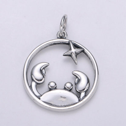 S925 Sterling Silver Zodiac Horoscope Silver Open Round Charm | A-A1833-A-A1838