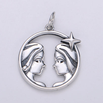 S925 Sterling Silver Zodiac Horoscope Silver Open Round Charm | A-A1833-A-A1838