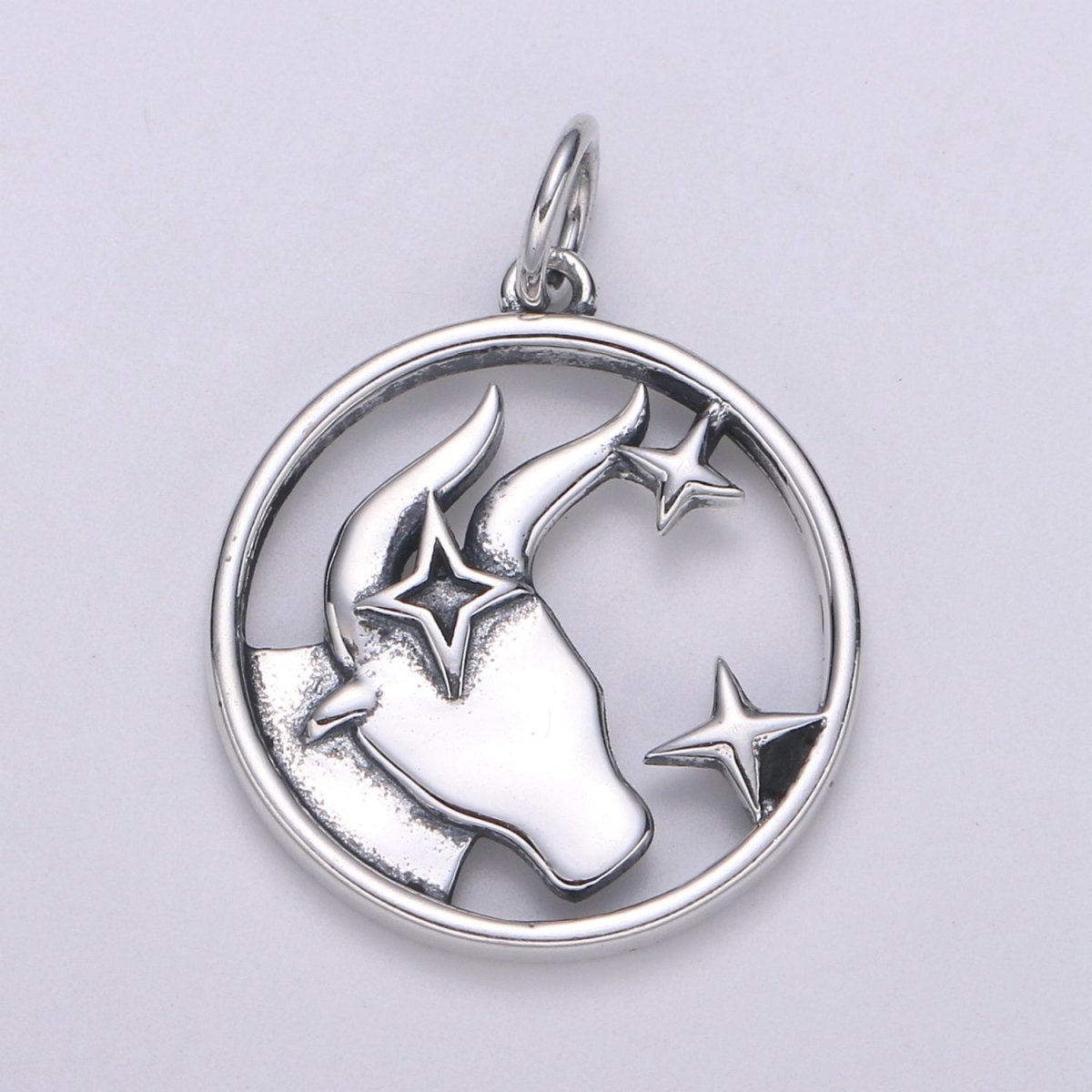 S925 Sterling Silver Zodiac Horoscope Silver Open Round Charm | A-A1833-A-A1838