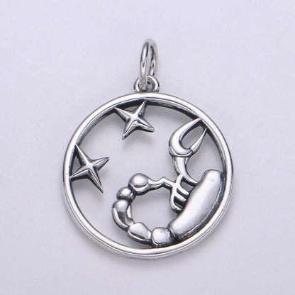 S925 Sterling Silver Zodiac Horoscope Silver Open Round Charm | A-A1833-A-A1838