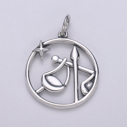 S925 Sterling Silver Zodiac Horoscope Silver Open Round Charm | A-A1833-A-A1838