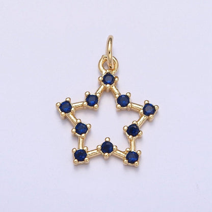 Sapphire Blue Star Charm, Round Cubic Zirconia CZ Five Pointed Celestial North Star | X-110