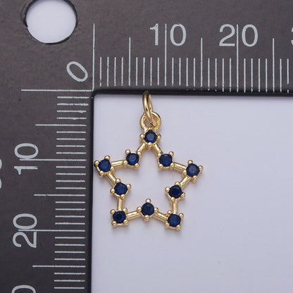 Sapphire Blue Star Charm, Round Cubic Zirconia CZ Five Pointed Celestial North Star | X-110