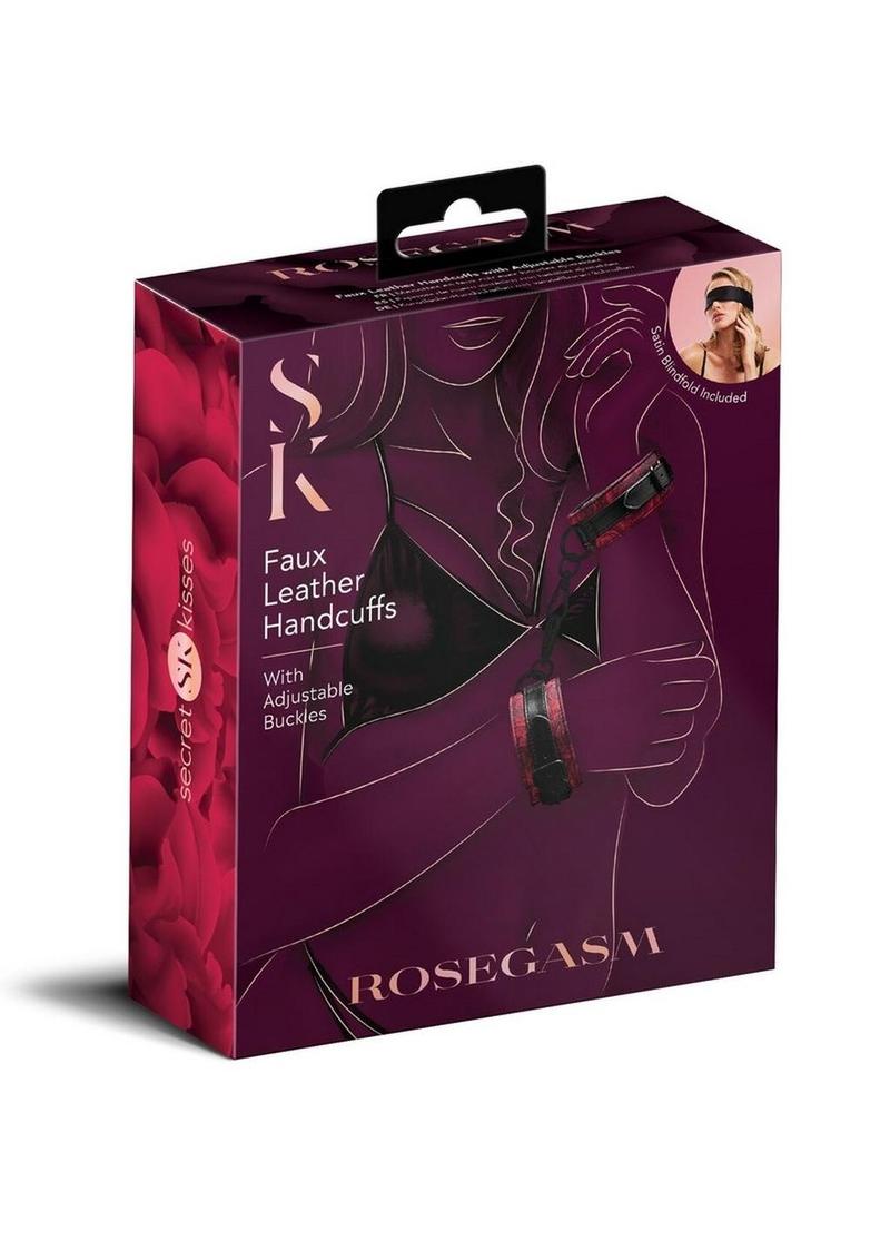 Secret Kisses Rosegasm Faux Leather Handcuffs and Satin Blindfold
