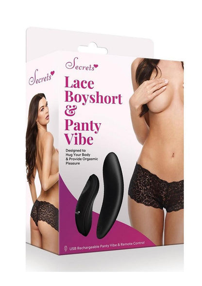 Secrets Lace Boyshort And Rechargeable Panty Vibe with Remote