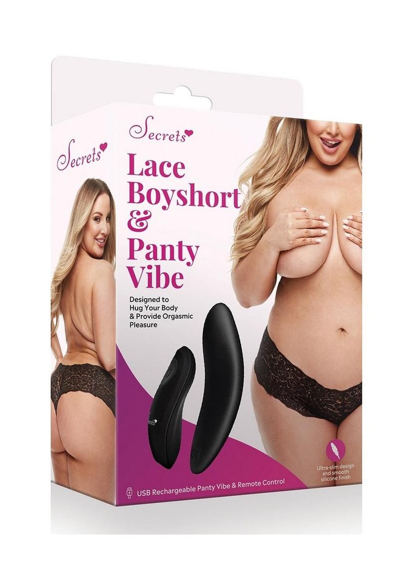 Secrets Lace Boyshort And Rechargeable Panty Vibe with Remote