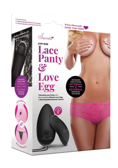 Secrets Low Rise Lace Panty &amp; Love Egg With Rechargeable Remote Control Vibrators