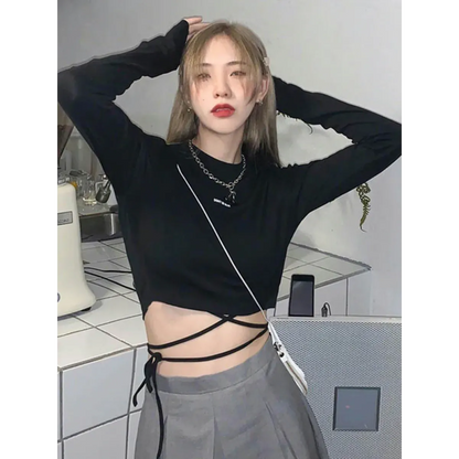 Sexy Crop Long Sleeve T-Shirt: Harajuku Spring Streetwear