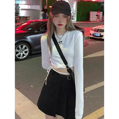 Sexy Crop Long Sleeve T-Shirt: Harajuku Spring Streetwear