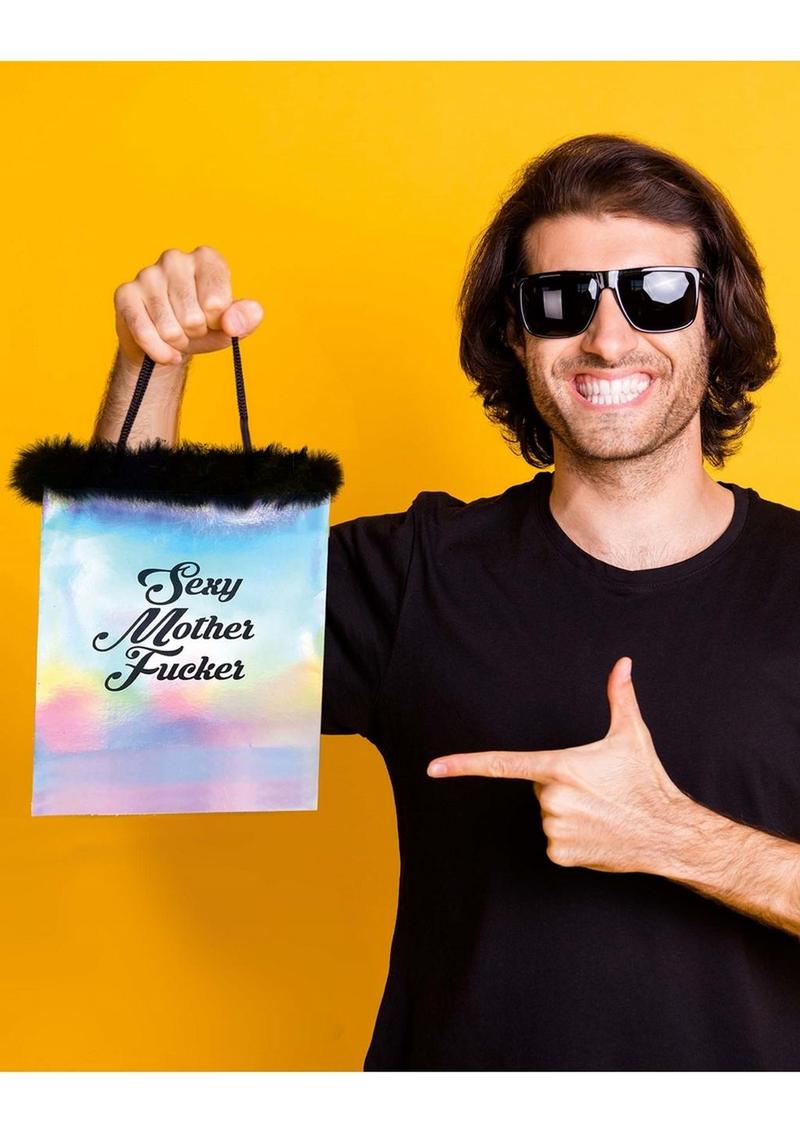 Sexy Mother Fucker Gift Bag Silver with Faux Fur Trim
