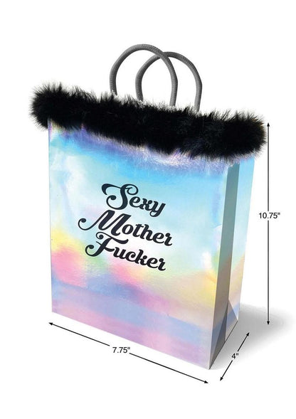 Sexy Mother Fucker Gift Bag Silver with Faux Fur Trim