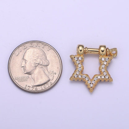 Shackle Screw Clasp, Screw Clasp Crown , Interlocking Crown Clasp, Pave Star Shaped Clasps, Gold Color L-258