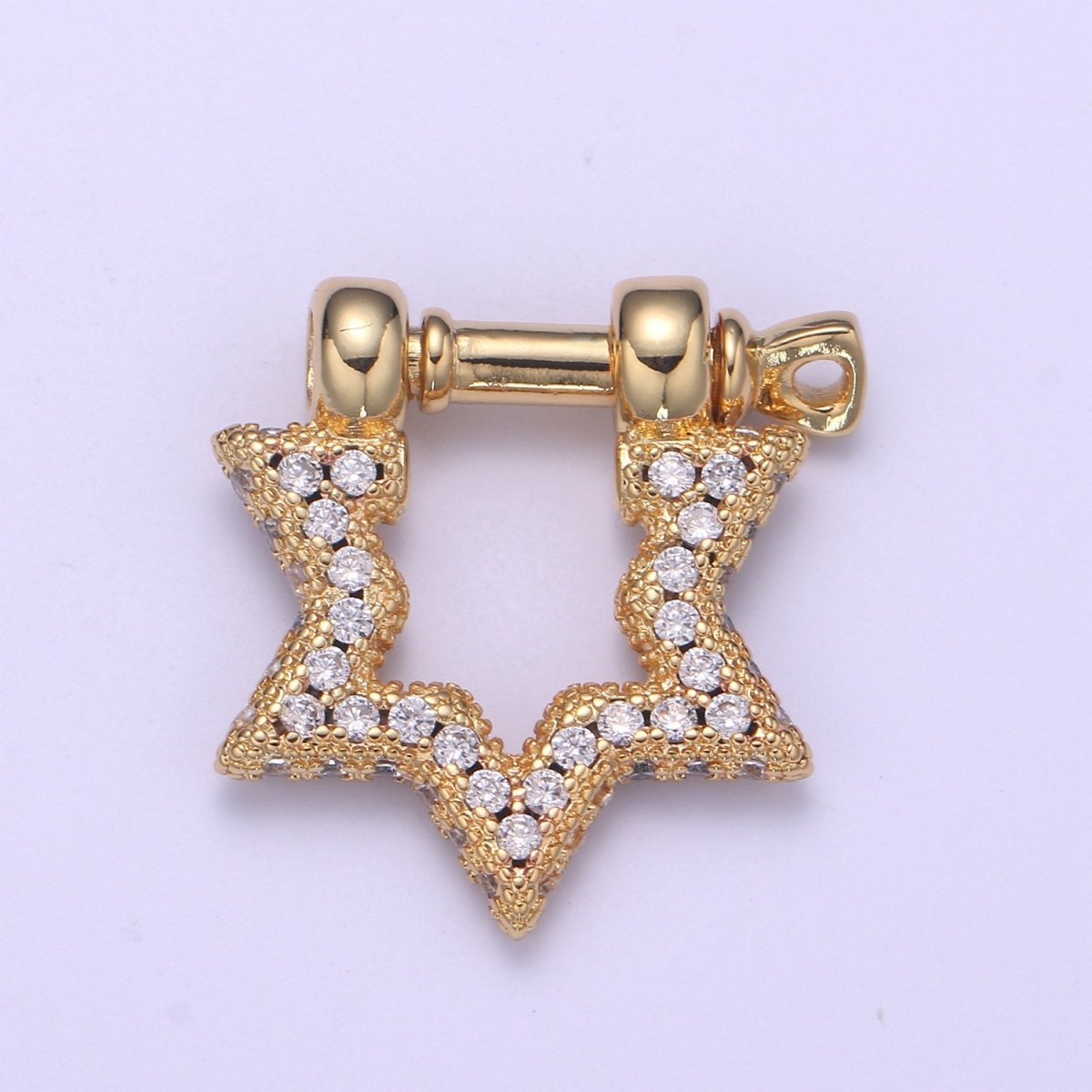Shackle Screw Clasp, Screw Clasp Crown , Interlocking Crown Clasp, Pave Star Shaped Clasps, Gold Color L-258