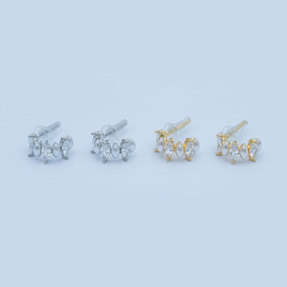 Shell Pearl Clear CZ Marquise 15mm C-Shaped Hoop Earrings in Gold &amp; Silver | AD1231 AD1260