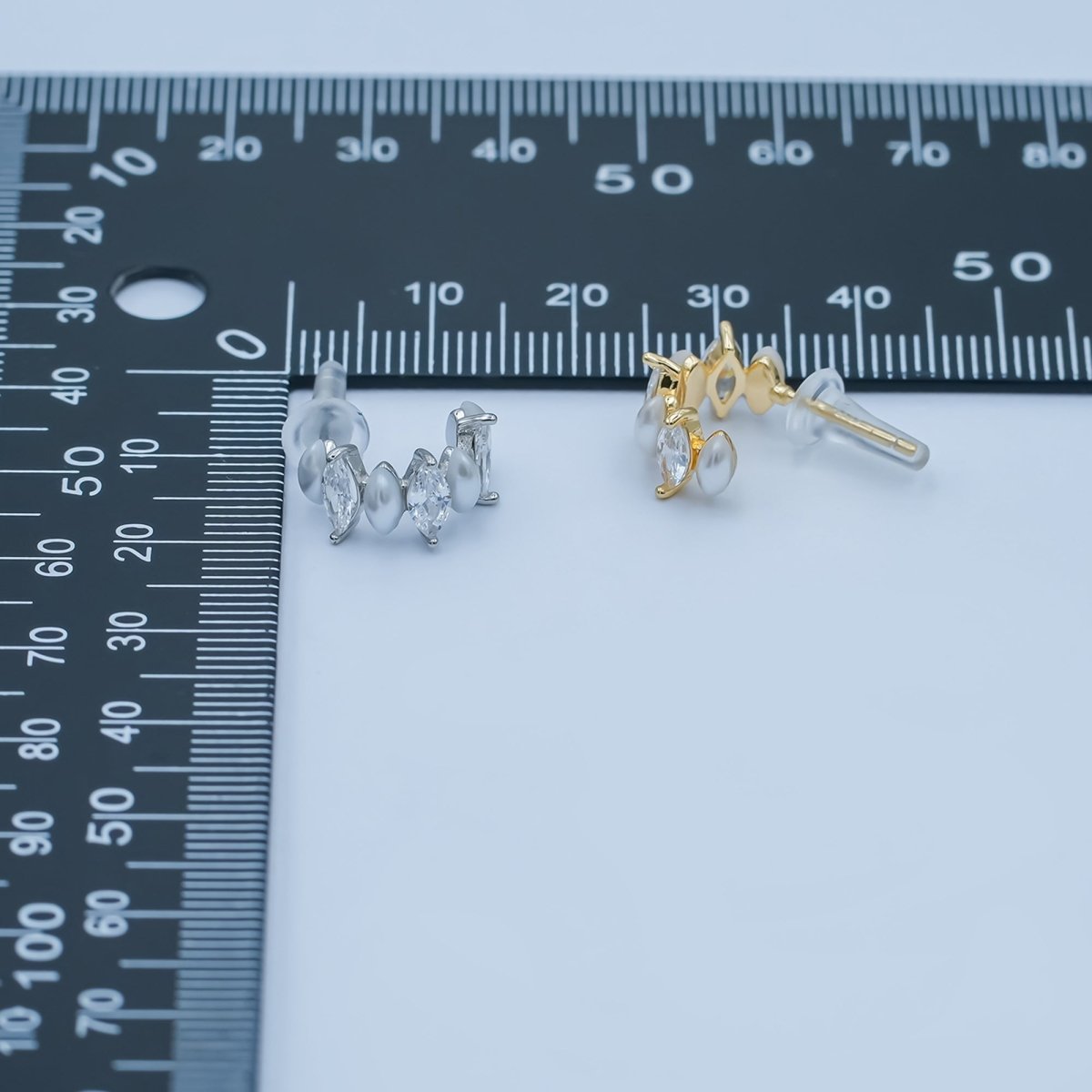 Shell Pearl Clear CZ Marquise 15mm C-Shaped Hoop Earrings in Gold &amp; Silver | AD1231 AD1260