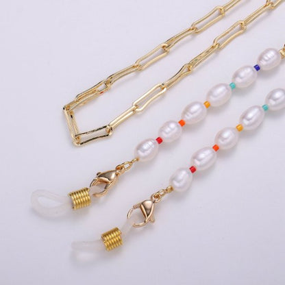 Shell Pearl Face Mask Chain Gold Necklace, Face Mask Holder, Chain ONLY, Pearl Face Mask Chain, Paper Clip Face Mask Chain
