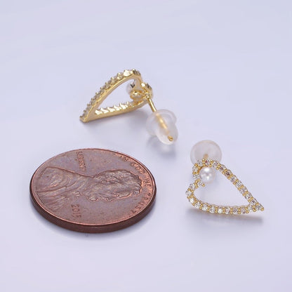 Shell Pearl Open Micro Paved CZ Heart Stud Earrings in Gold &amp; Silver | V516 V517