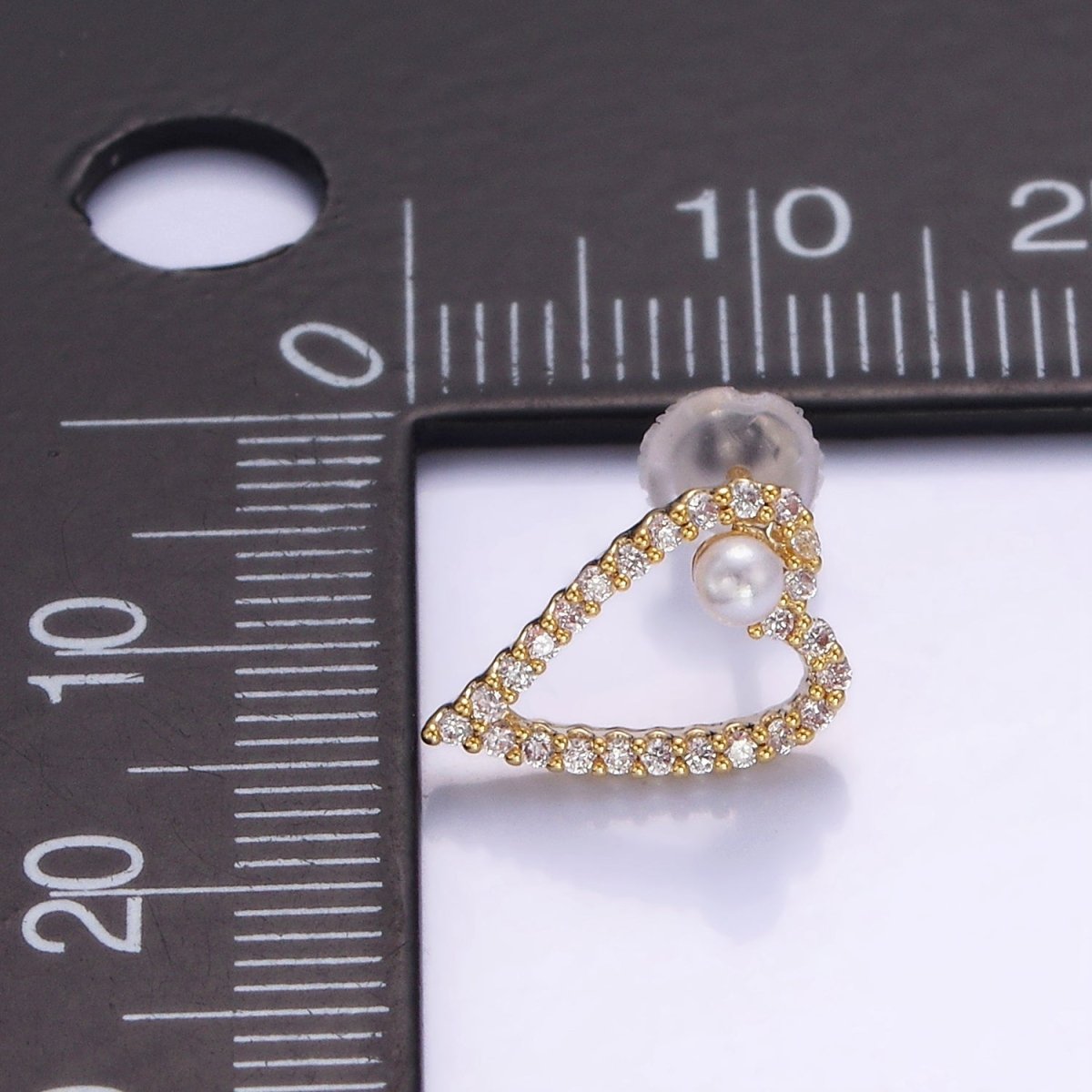 Shell Pearl Open Micro Paved CZ Heart Stud Earrings in Gold &amp; Silver | V516 V517