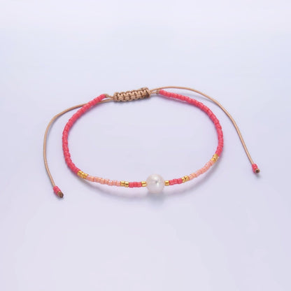 Shell Pearl Pink Gemstone Bead Coil Stretch Adjustable Bracelet | WA-2743