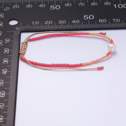 Shell Pearl Pink Gemstone Bead Coil Stretch Adjustable Bracelet | WA-2743