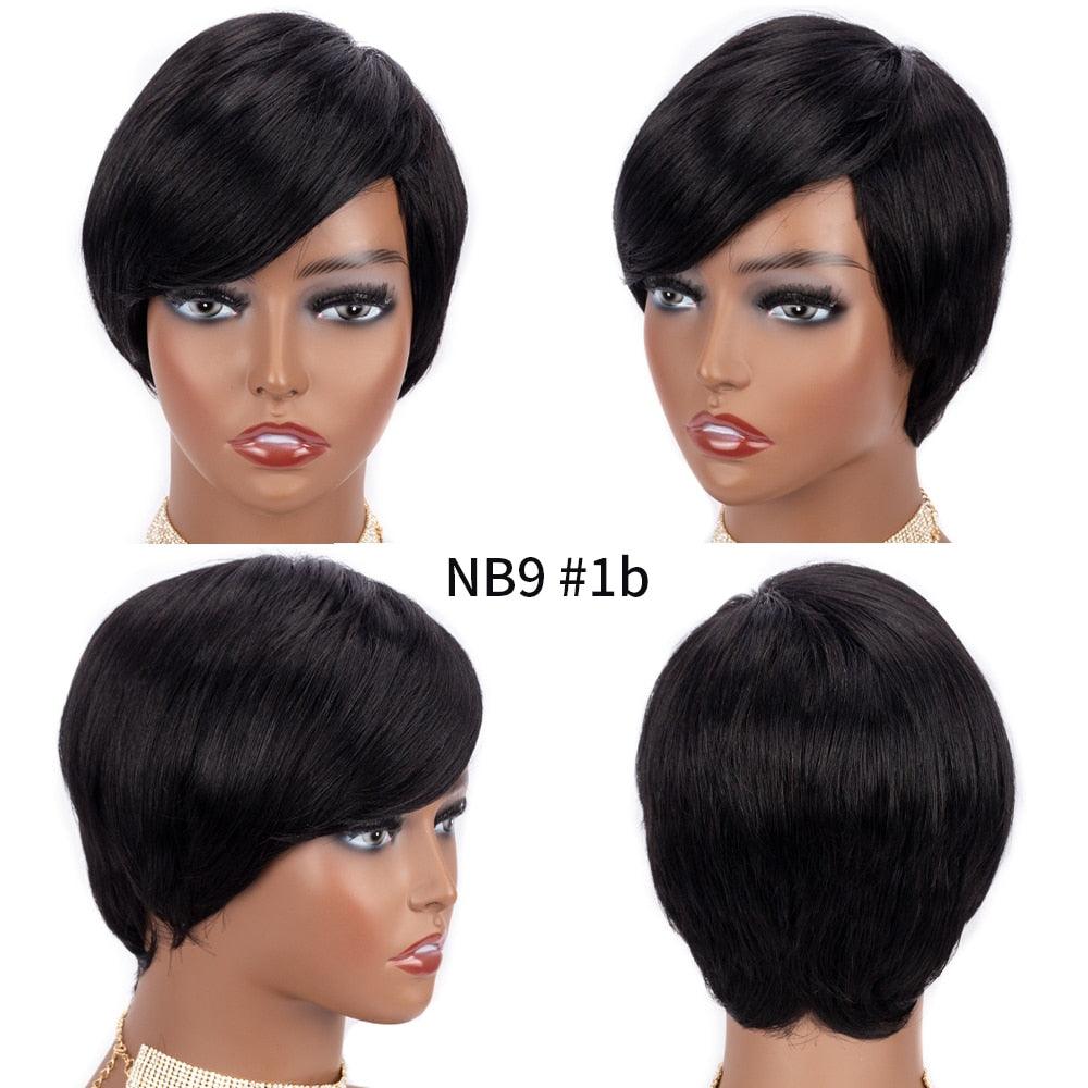 Short Pixie Cut Wig Human Hair Wigs Straight Bob Wigs With Bangs Full Machine Human Hair Wig for Black Women Black &amp; Ombre Wigs For Black Women Gifts for Girlfriends