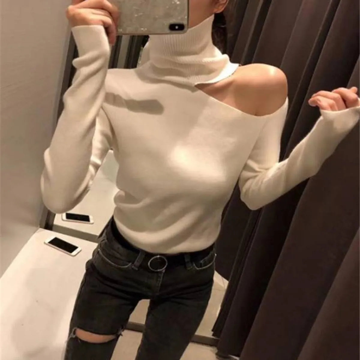 Off Shoulder Knitted Sweater