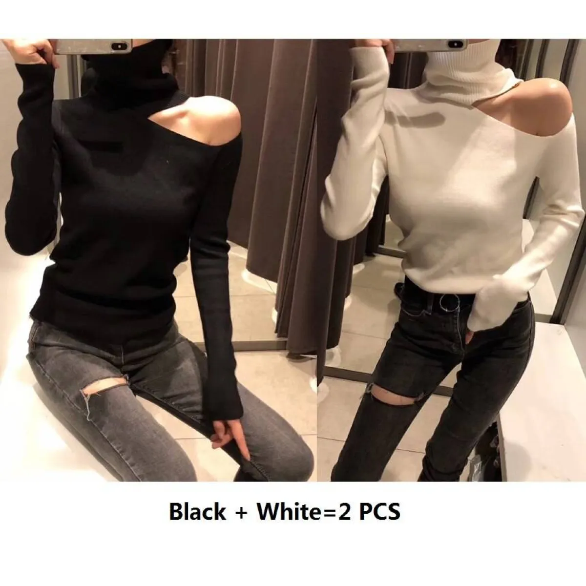 Off Shoulder Knitted Sweater