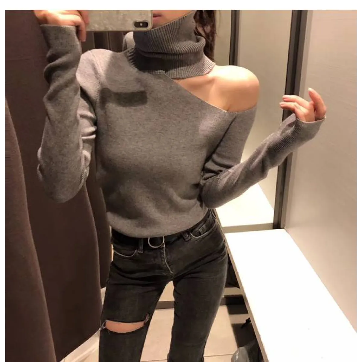 Off Shoulder Knitted Sweater