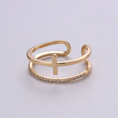 Side Cross Ring - Gold Cross Ring - Stacking Rings - Sideway Cross Ring - Cross Jewelry - Religious Jewelry - Sign Ring - Micro Pave ring R-060