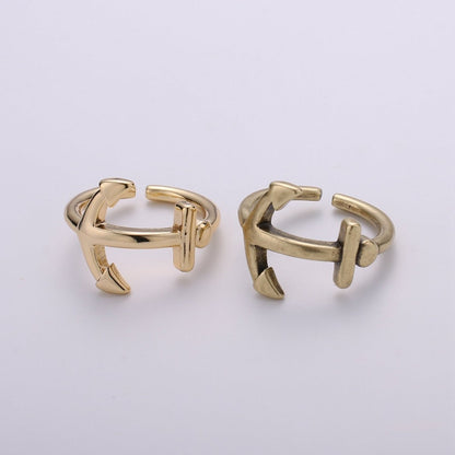 Sideways Anchor Ring in Gold or Antique Gold - Sideways Anchor Ring - Horizontal Anchor Ring - Adjustable Ring R-019 R-020
