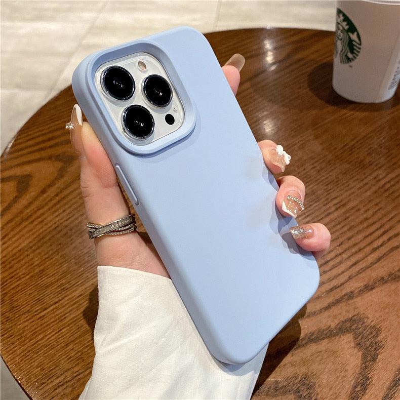 Silicone Soft Thick Protective Rubber Phone Basic Case For iPhone 14 13 Pro Max Case Luxury Silicone Phone Case for iPhone Solid Color Classic Camera Protection Case