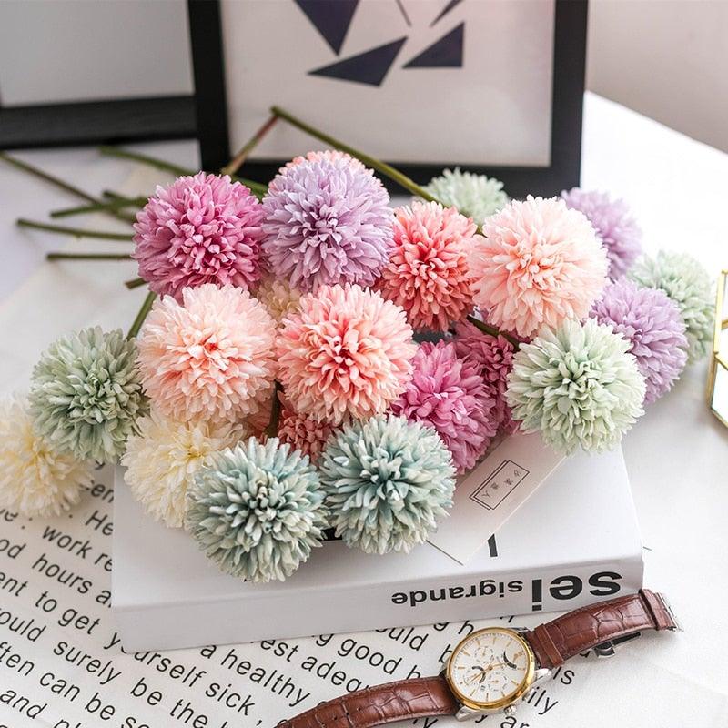 Silk Flower Arrangements Bunch Artificial Flower Bouquet Ball Fake Flowers Home Widding Decoration Valentines Day Gifts
