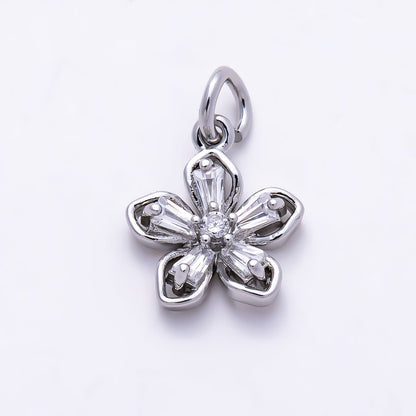 Silver 10mm Clear CZ Baguette Petal Flower Mini Charm | Charms-01523