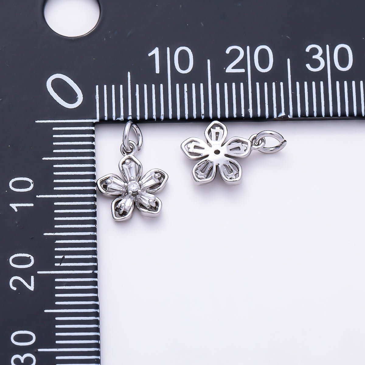 Silver 10mm Clear CZ Baguette Petal Flower Mini Charm | Charms-01523