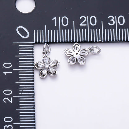Silver 10mm Clear CZ Baguette Petal Flower Mini Charm | Charms-01523