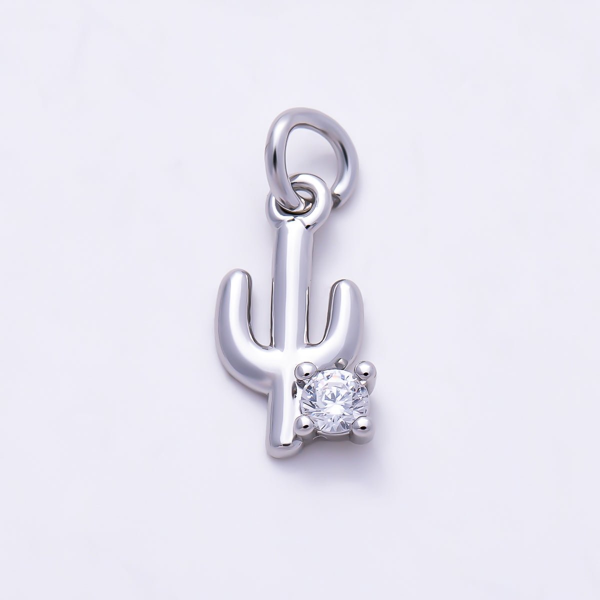 Silver 11mm Cactus Plant CZ Add-On Mini Charm | Charms-01524