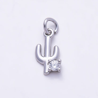 Silver 11mm Cactus Plant CZ Add-On Mini Charm | Charms-01524