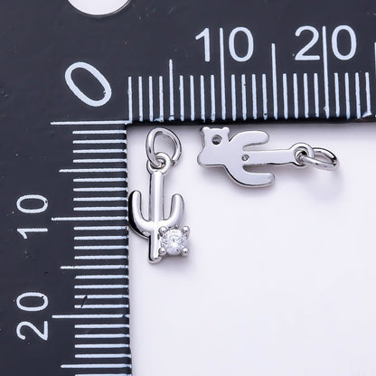 Silver 11mm Cactus Plant CZ Add-On Mini Charm | Charms-01524