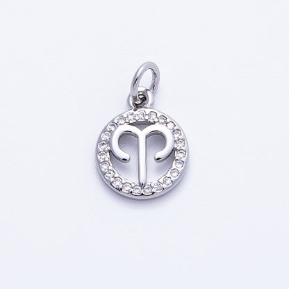 Silver 13.5mm Micro Paved CZ Personalized Zodiac Sign Charm | Charms-00235 ~ Charms-00246