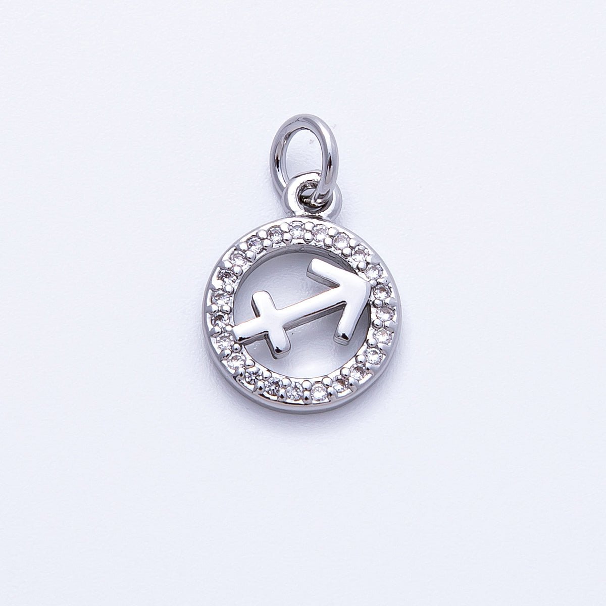 Silver 13.5mm Micro Paved CZ Personalized Zodiac Sign Charm | Charms-00235 ~ Charms-00246