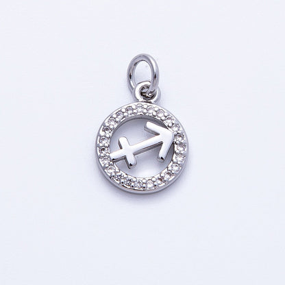 Silver 13.5mm Micro Paved CZ Personalized Zodiac Sign Charm | Charms-00235 ~ Charms-00246