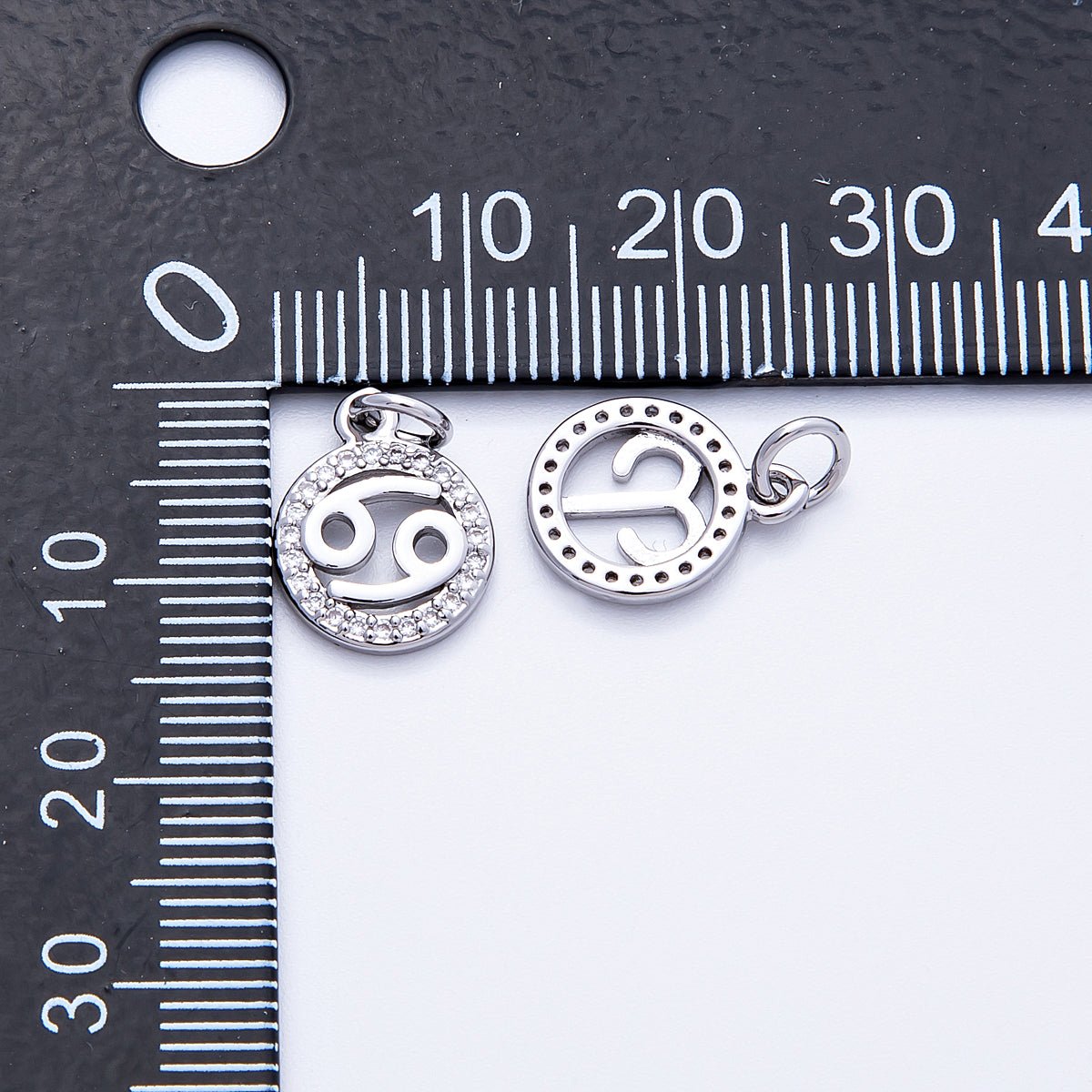 Silver 13.5mm Micro Paved CZ Personalized Zodiac Sign Charm | Charms-00235 ~ Charms-00246