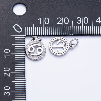 Silver 13.5mm Micro Paved CZ Personalized Zodiac Sign Charm | Charms-00235 ~ Charms-00246