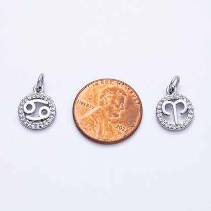 Silver 13.5mm Micro Paved CZ Personalized Zodiac Sign Charm | Charms-00235 ~ Charms-00246
