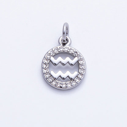 Silver 13.5mm Micro Paved CZ Personalized Zodiac Sign Charm | Charms-00235 ~ Charms-00246