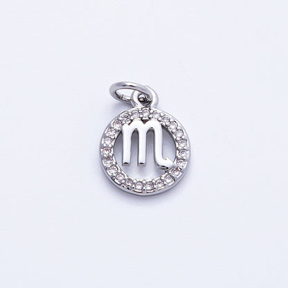 Silver 13.5mm Micro Paved CZ Personalized Zodiac Sign Charm | Charms-00235 ~ Charms-00246