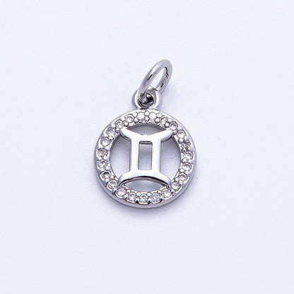 Silver 13.5mm Micro Paved CZ Personalized Zodiac Sign Charm | Charms-00235 ~ Charms-00246