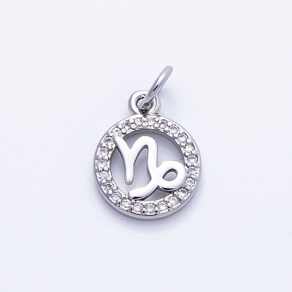 Silver 13.5mm Micro Paved CZ Personalized Zodiac Sign Charm | Charms-00235 ~ Charms-00246