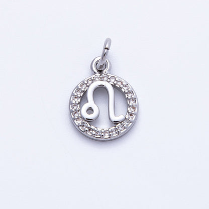 Silver 13.5mm Micro Paved CZ Personalized Zodiac Sign Charm | Charms-00235 ~ Charms-00246